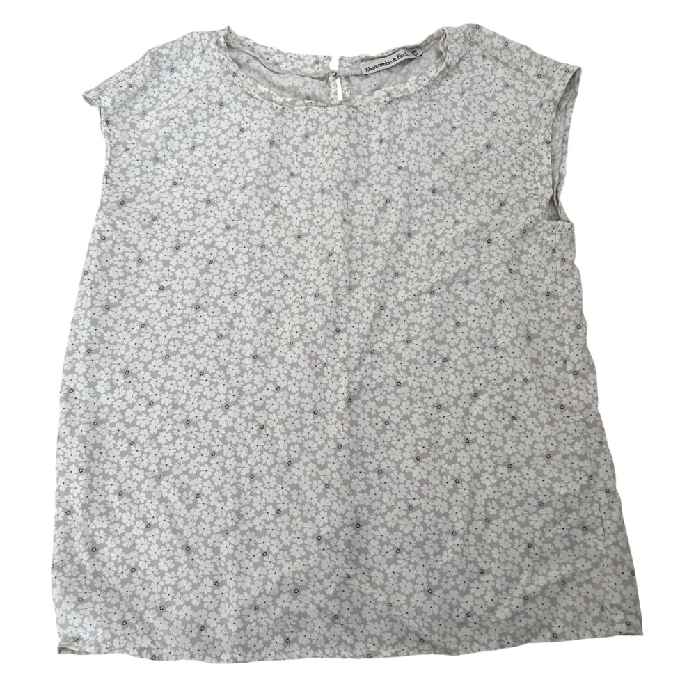 Abercrombie & Fitch Floral Button Back Sleeveless Blouse Gray Wht XS Lightweight